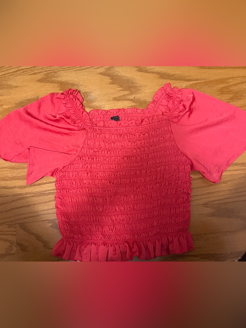 Ann Taylor Hot Pink Smocked Ruffle Short Sleeve Crop Top